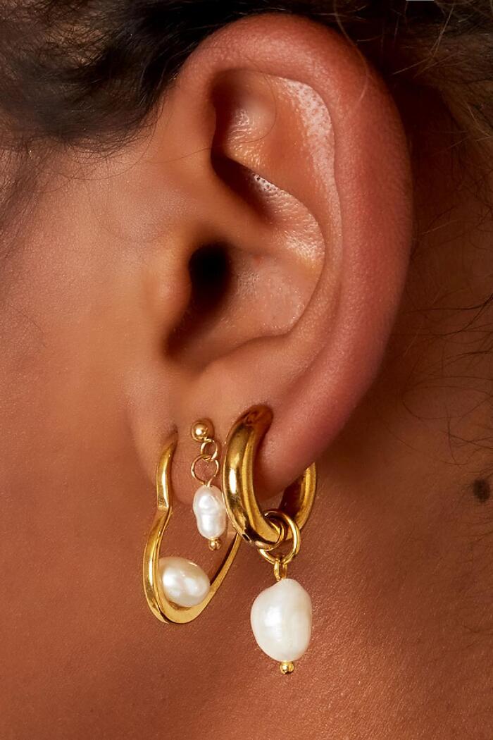 Pendientes de acero inoxidable perlas simples Oro Imagen3
